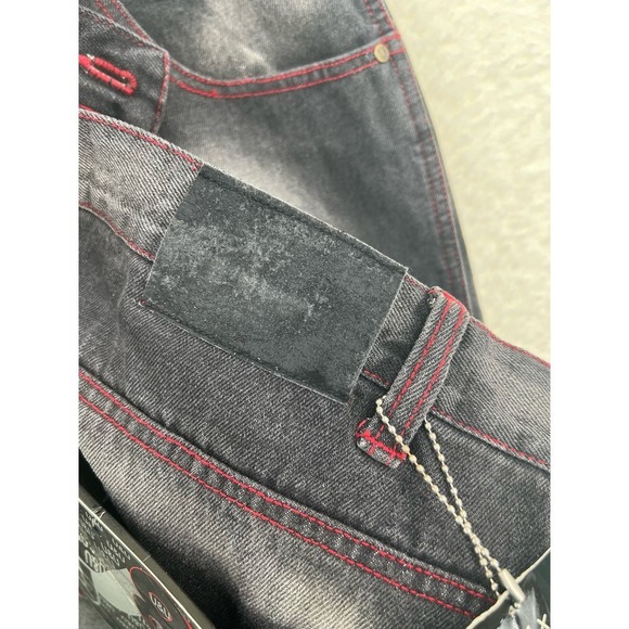 U&U Vintage Mens 44X34 Black Painted Urban Baggy Y2K Cotton Jeans Streetwear - Picture 10 of 10